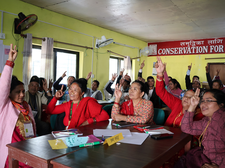 Participants completing a post-evaluation activity after the workshop in Nepal’s Gaurishankar Conservation Area
