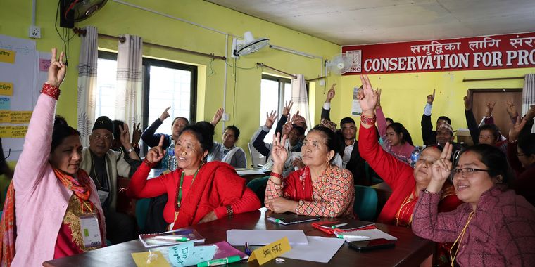 Participants completing a post-evaluation activity after the workshop in Nepal’s Gaurishankar Conservation Area