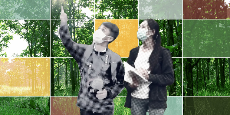Two students in the forest