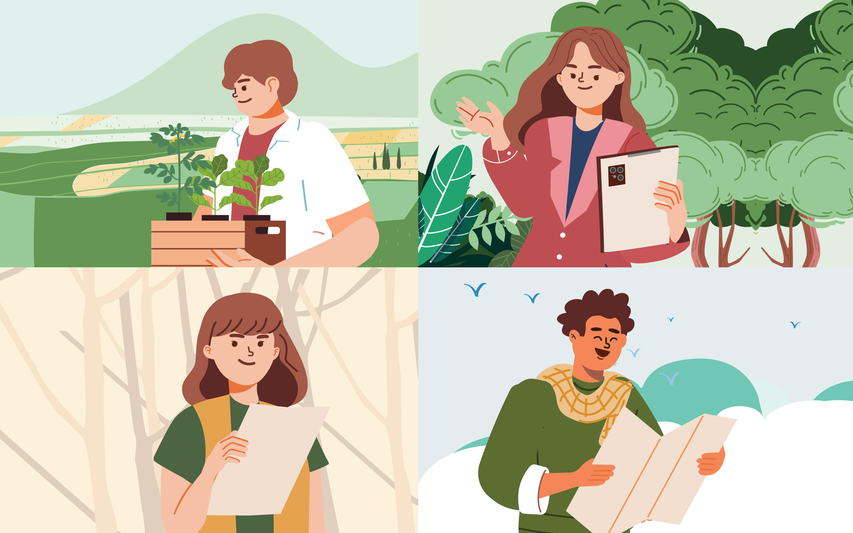 Illustration showing diverse young people  