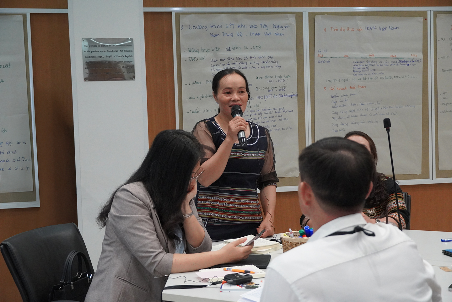A group discussion on strengthening engagement of Indigenous Peoples and local communities in jurisdictional forest carbon finance.
