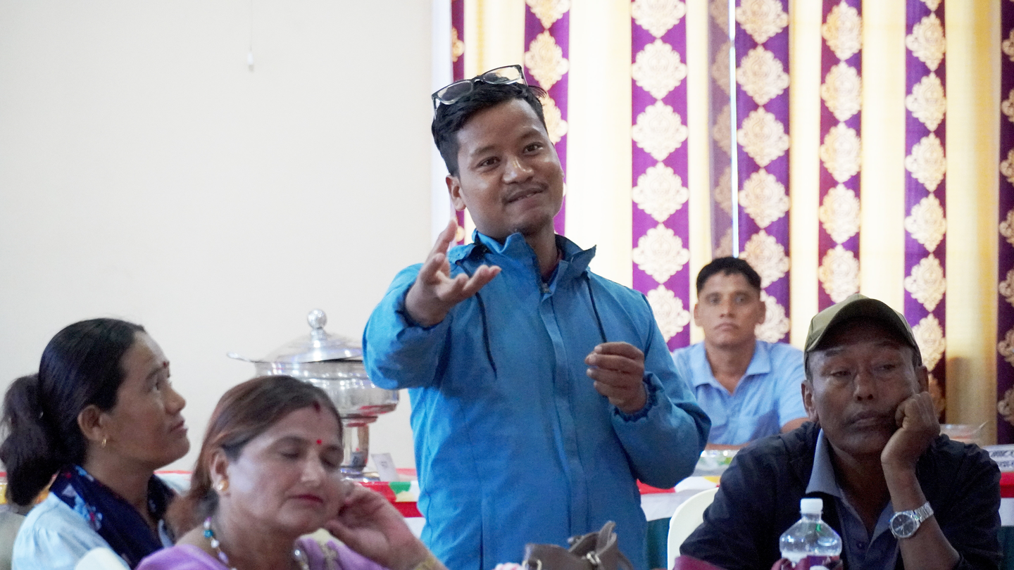 Saurab Chepang, vice secretary of Shri Kalikhola Deurali Community Forest User Group addressing the participants and organizers. 