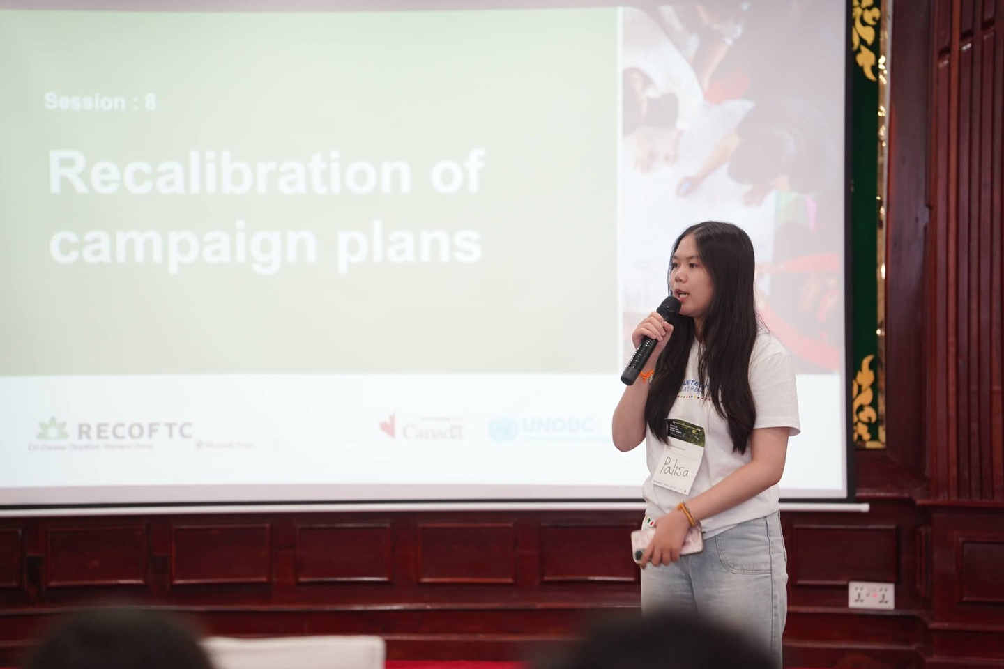 Palisa Oun-anongnouth speaking at the youth camp